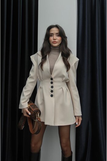 Havoş Beige Fresno Collet Detailed Jacket Skirt Set