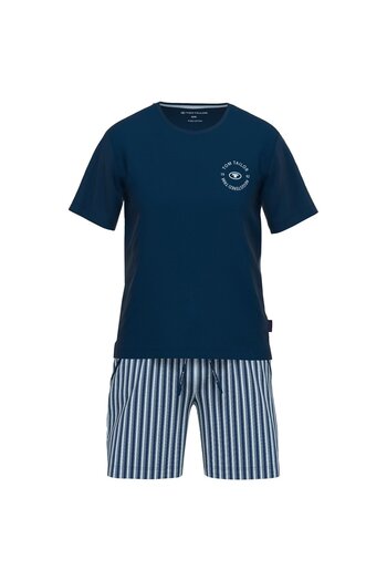 Tom Tailor Herren Schlafanzug - kurz, Rundhals, Streifen, Pyjama, Baumwolle