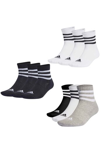 adidas Unisex Quartersocken, 3er Pack - 3-Stripes Cushioned Sportswear Mid-Cut Socks, Logo, Streifen