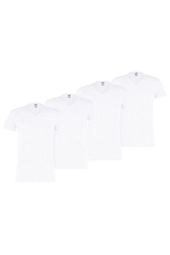 Puma Herren T-Shirt, 4er Pack - Basic V-Neck, V-Ausschnitt, Kurzarm, uni