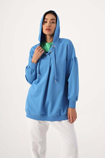 ALLDAY Saks-Oversize Hooded Neck Detailed Sweatshirt