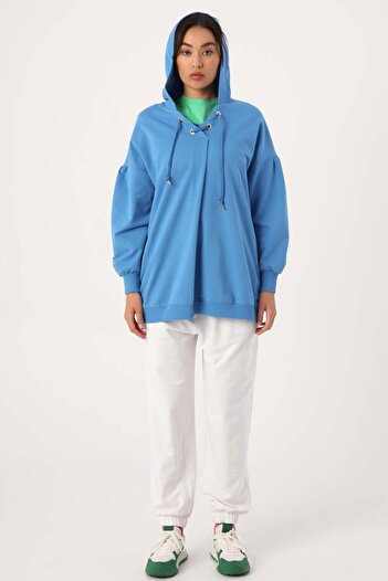 ALLDAY Saks-Oversize Hooded Neck Detailed Sweatshirt