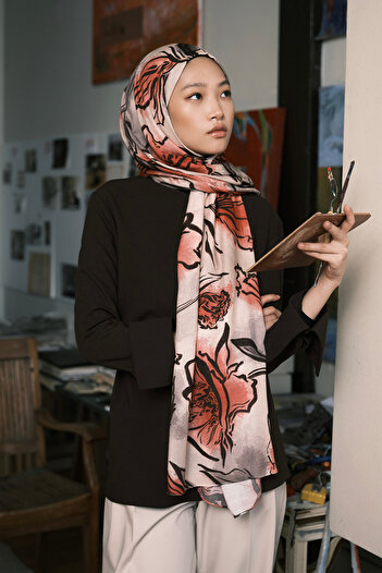 Qef Modal Brush Shawl Flower Garden Claret Red