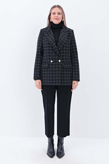 ALLDAY Black-Ecru-Silvery Tweed Fabric Blazer Jacket