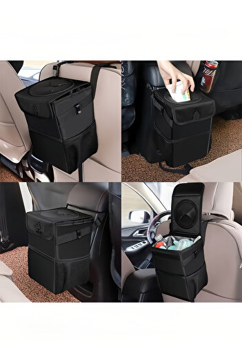 COOYA 6.5l Hanging Car Trash Can, With Clips And Hooks, Waterproof, Bin, For Most Vehicle, Home, Black