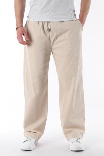 Madmext Men's Beige Wide Leg Tie Waist Trousers E7403