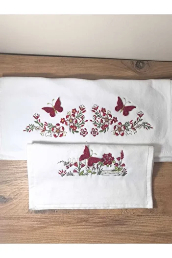 Peacock Mother and Daughter 3D Embroidered Towel 2 Pieces 100% Cotton