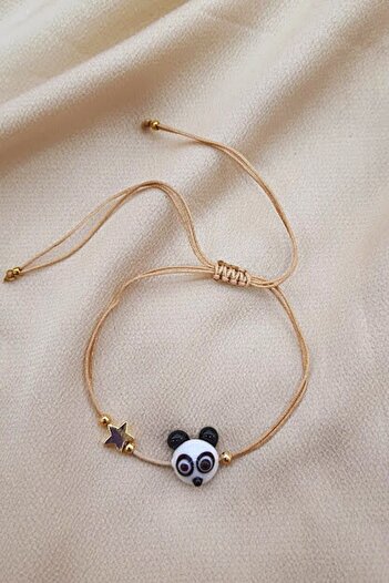 PETEK AKSESUAR Panda Handmade Glass Murano Anklet Bracelet