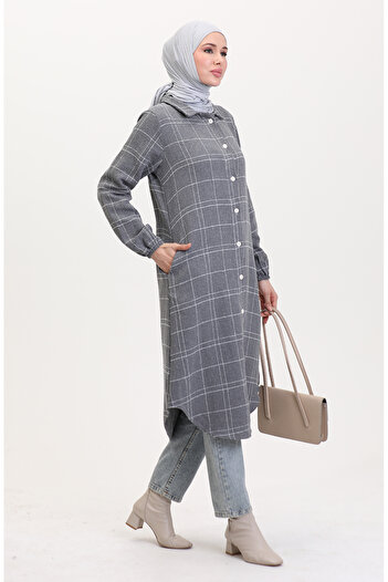 sefamerve Gray Tweed Tunic - Buttoned