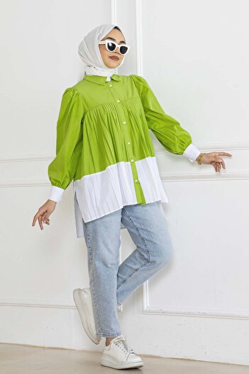 benguen Oil Green Pleated Shirt - Model 2131