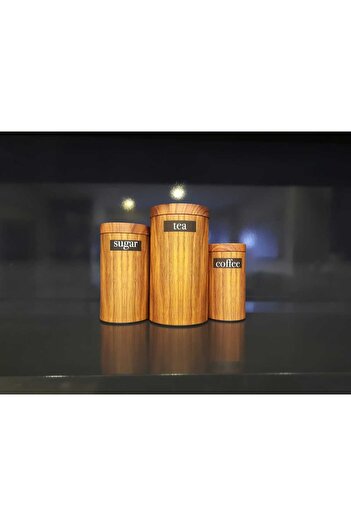 TEKNO İSTANBUL 3'lü Kahverengi Metal Çay , Şeker , Kahve Saklama Kavanozu , Çay Şeker Kahve Saklama Kabı