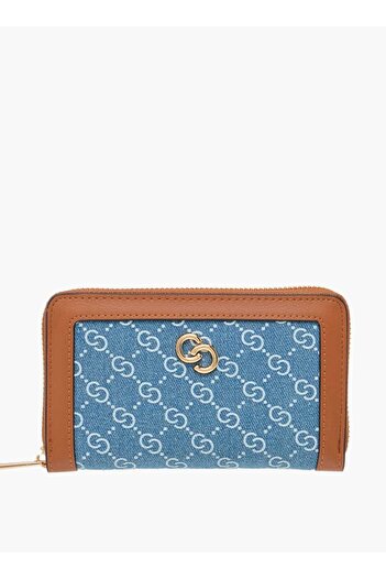 Celeste Logo Print Denim Zip Around Wallet - W 2 x H 9 x D 15 cm