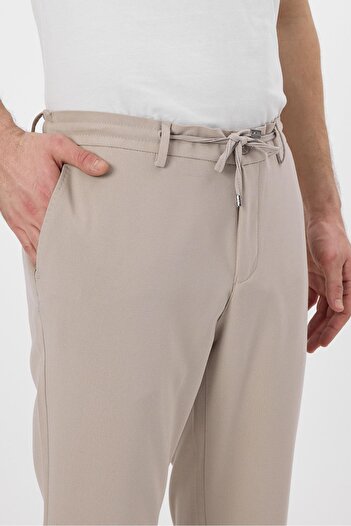 odelon Erkek Slim Fİt Beli Lastikli İpli Fermuarlı Likralı Rahat Bej Jogger Pantolon