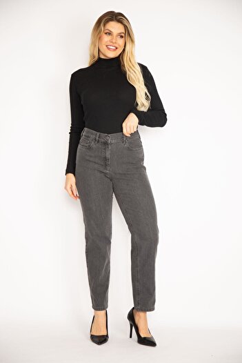 Şans Women's Large Size Smoked 5 Pocket Jeans Trousers 65n35153