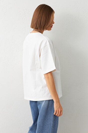 Setre T-Shirt Crew Neck Ecru Cotton - Λεπτομέρεια εκτύπωσης