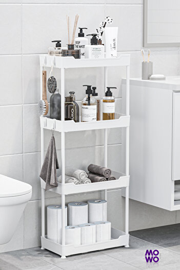 Mowo Home Mowo 4 Katlı Banyo Rafı, Mutfak Rafı, Havluluk, Deterjanlık Makyaj Organizer