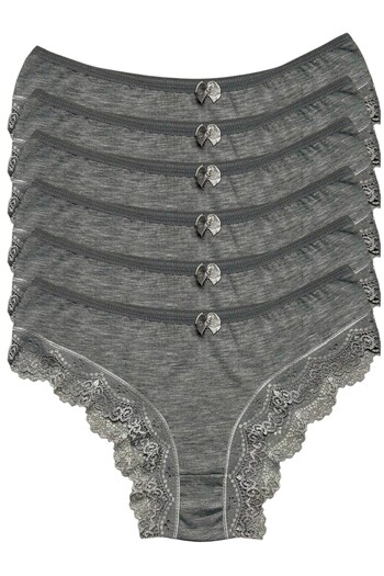Gizli Butik 6 Pack Women's Lace Detailed Cotton Bikini Panties Gray