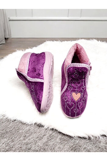 GEZER Children's Heart Stone Detailed Zippered Kindergarten, Nursery, Home Shoes