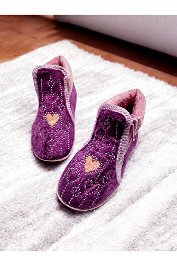 GEZER Children's Heart Stone Detailed Zippered Kindergarten, Nursery, Home Shoes