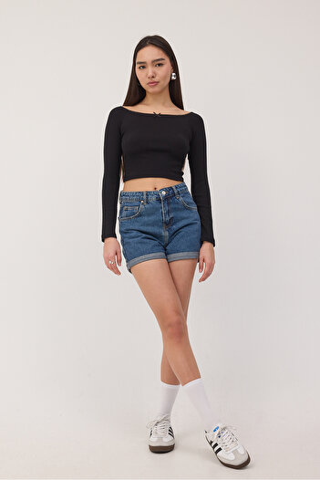 Addax Boat Neck Long Sleeve Crop Blouse B1698-S5