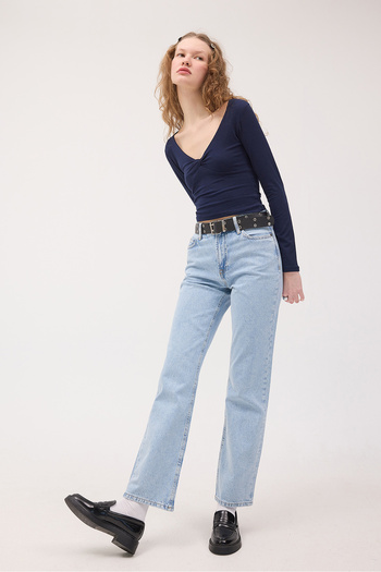 Addax Knot Detail Long Sleeve Blouse B1690-M8