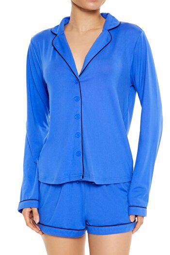Forever 21 Şerit Detaylı Gömlek ve Şort Pijama Takımı