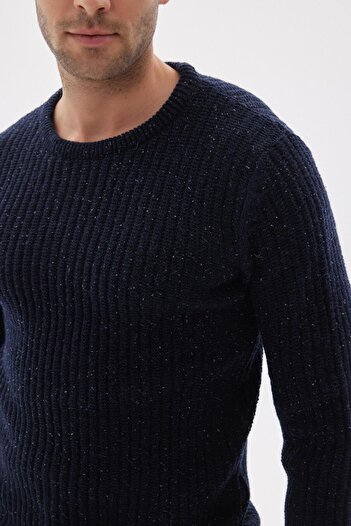 odelon Regular Fit Bisiklet Yaka Selanik Örgü Yünlü Erkek Lacivert Triko Kazak