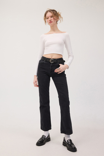 Addax Boat Neck Long Sleeve Crop Blouse B1698-S5