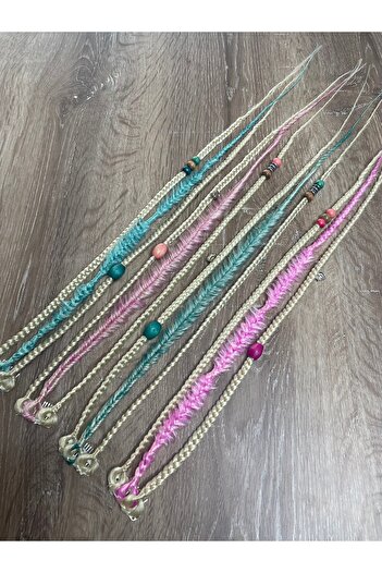 Selin Bengi 12’li Mix Örgülü Çıt Çıt Toka 50cm - Platin & Pembe & Su Yeşili