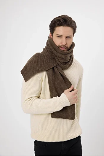 odelon Thick Knitwear Men's Scarf - Wool Mink