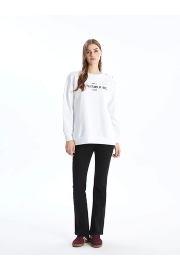 LC Waikiki LCW Modest White Crew Neck Γυναικείο Χοντρό Φούτερ Τουνίκ