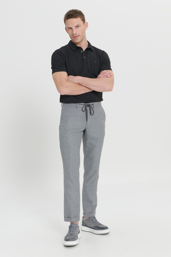 ALTINYILDIZ CLASSICS Erkek Siyah Comfort Fit Rahat Kesim Yan Cepli Desenli Beli Lastikli Pantolon