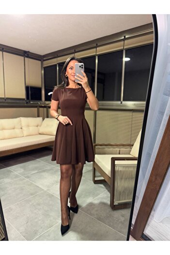 caddstore Το My 3680 Skirt Piece Ραμμένο Καφέ Φόρεμα Καμπάνα