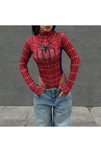 Köstebek Kırmızı Spider Çıtçıtlı Uzun Kollu Body