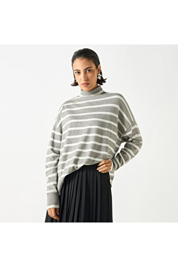2Xtremz Striped High Neck Jumper With Long Sleeves
