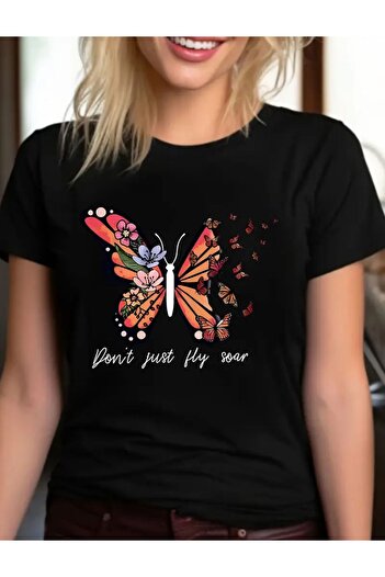 caddekombin Dont Just Baskılı Basic Rahat Kalıp Siyah T-shirt