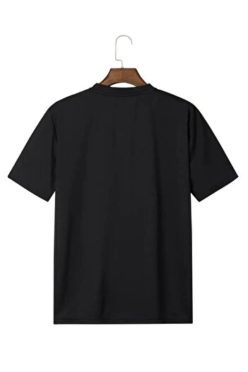 caddekombin Vertical Dream Printed Cotton Combed Round Neck Black T-Shirt