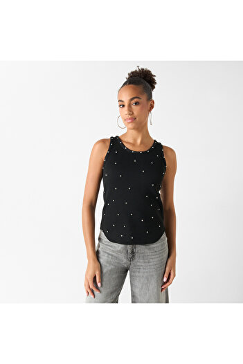 2Xtremz Embellished Sleeveless Top With Round Neck