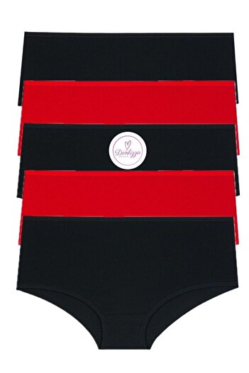 DONLİZZA High Waist Women's Panties 3 Black -2 Red 5 Pieces