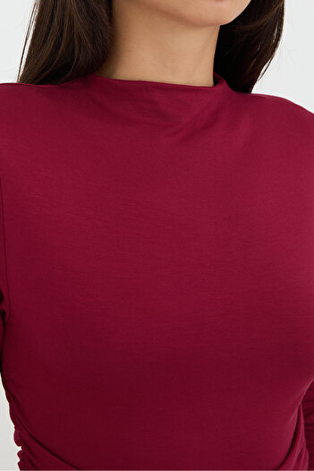 Addax Side Gathered Stand Collar Blouse B10448-T13