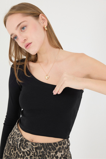 Addax One Shoulder Long Sleeve Crop Blouse B13784-F1