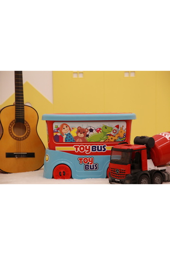 biedda Oyuncak Kutusu 50 litre Desenli, Kapaklı ve Tekerlekli Oyuncak Saklama TOYBUS Sert Plastik