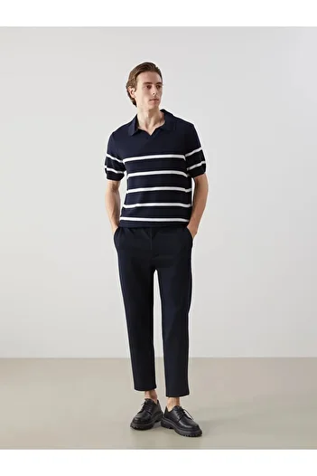 LC Waikiki Lcw Vision Navy Blue Polo Neck Short Sleeve Striped Men's Knitwear Sweater