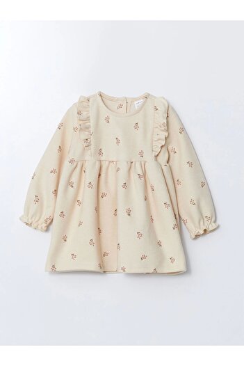 LC Waikiki Lcw Baby Ecru Crew Neck Long Sleeve Floral Baby Girl Dress