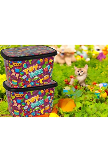 biedda 50 Litre 2 Adet Toy Box Mega Boy Plastik Çok Amaçlı Desenli Oyuncak Saklama Kabı ve Düzenleme Kutusu