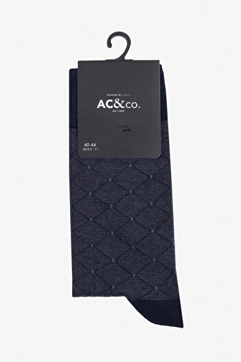 ALTINYILDIZ CLASSICS Men's Navy Blue-Grey Standard Fit Patterned Single Bamboo Socks