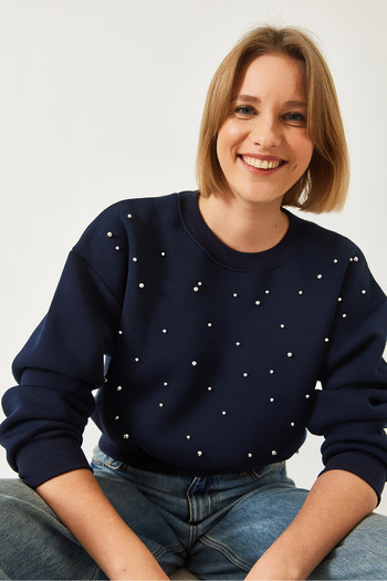 Bianco Lucci Crew Neck Pearl Lighter Women's Sweatshirt - Three Thread Raster 60601041