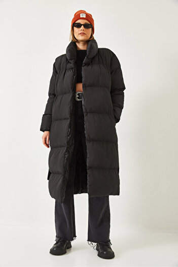 Bianco Lucci Women's Tie-Up Long Puffer Coat 60901010