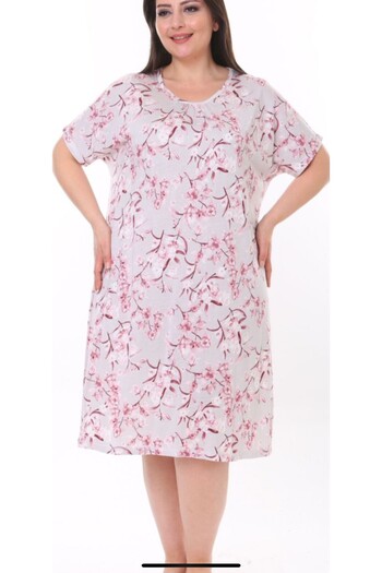 Etoile Etoi̇le Flower Patterned Bamboo Short Sleeve Large Size Dress Nightwear