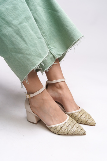 Riccon Mirrithe Women's Nude Pointed Toe Straw Heeled Shoes - 0012416